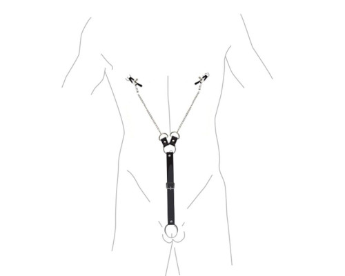 Затискачі для сосків з фіксацією на пенісі Art of Sex – Nipple Clamps for Men, екошкіра