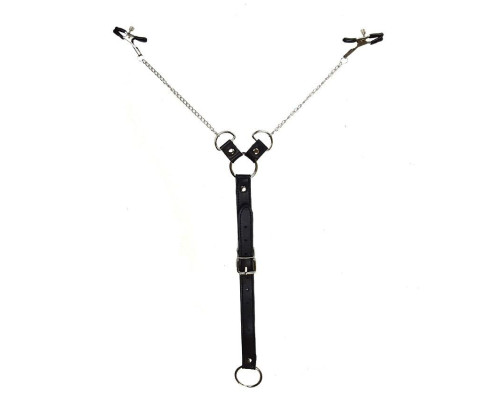 Затискачі для сосків з фіксацією на пенісі Art of Sex – Nipple Clamps for Men, екошкіра