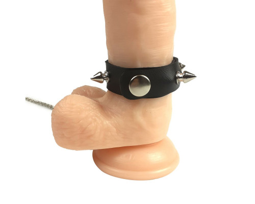 Кільце для пеніса Penis Ring із шипами та повідцем, натуральна шкіра