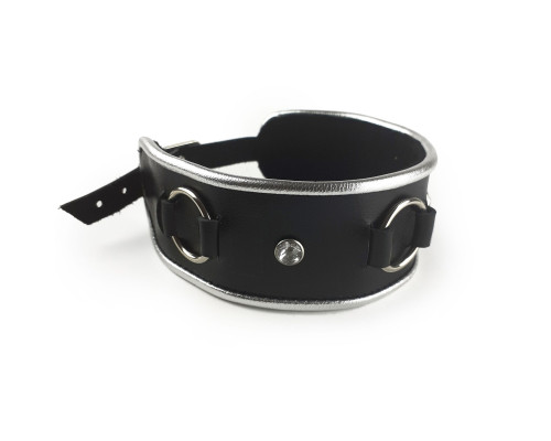 Ошейник из натуральной кожи со стразами и кольцом Art of Sex -  Collar Ring