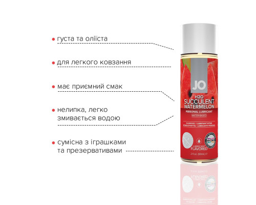 Змазка на водній основі JO H2O — Watermelon (60 мл) без цукру, рослинний гліцерин