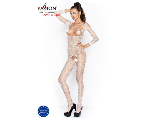 Розпродаж!!! Бодістокінг Passion BS040 white, комбінезон з відкритими грудьми