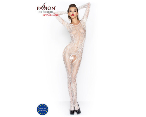 Бодістокінг Passion BS042 white, комбінезон, довгий рукав, закрите плече