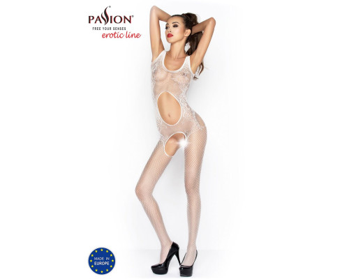 Розпродаж!!! Бодістокінг Passion BS044 white, комбінезон з відкритим животиком