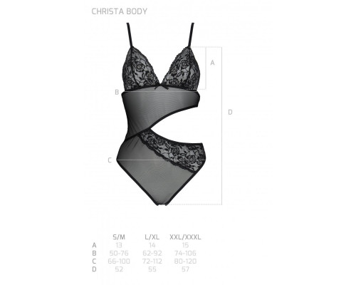 Боді з ажурним ліфом Passion CHRISTA BODY XXL/XXXL, black
