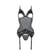 Корсет із підв’язками та ажурним ліфом Passion CHRISTA CORSET XXL/XXXL, black, стрінги в комплекті