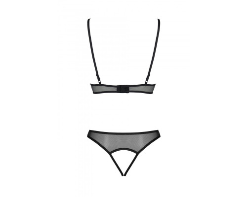 Комплект із бралету з ажурним ліфом та відкритими трусиками Passion CHRISTA SET Open Bra S/M black