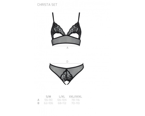 Комплект із бралету з ажурним ліфом та відкритими трусиками Passion CHRISTA SET Open Bra S/M black