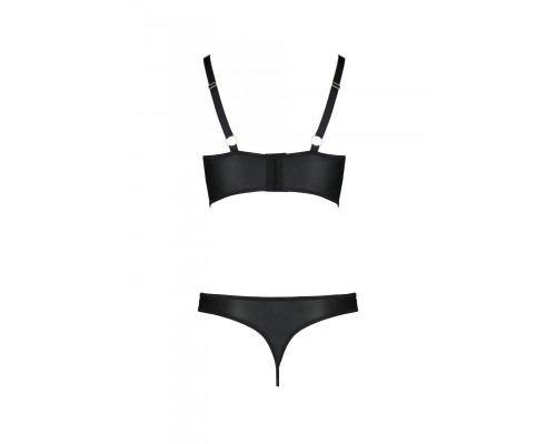 Комплект з екошкіри з люверсами та ремінцями Passion MALWIA BIKINI L/XL, black, бра та трусики