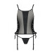 Сітчастий корсет з люверсами та знімними пажами Passion MALWIA CORSET S/M, black, екошкіра, стрінги