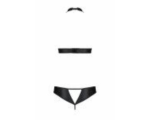 Комплект відкритий топ та трусики з екошкіри з люверсами Passion MALWIA SET with Open Bra L/XL black