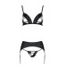 Комплект з екошкіри Passion MILEY SET L/XL, black, трусики, бюстгальтер, пояс для панчіх