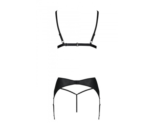 Комплект з екошкіри Passion MILEY SET L/XL, black, трусики, бюстгальтер, пояс для панчіх