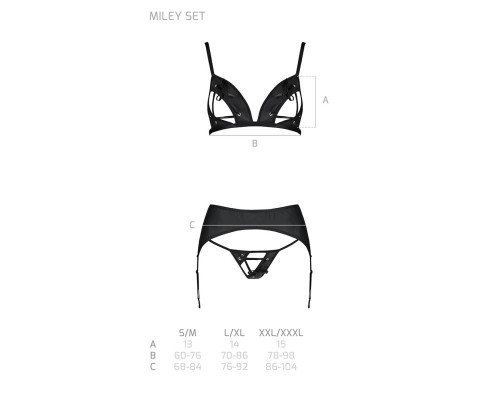 Комплект з екошкіри Passion MILEY SET S/M, black, трусики, бюстгальтер, пояс для панчіх
