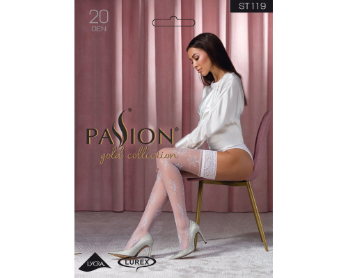 Панчохи Passion ST119 1/2 white, ажурна силіконова резинка з квітковим декором і люрексовою ниткою