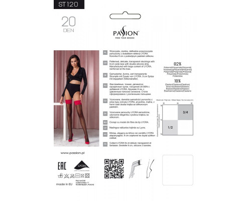 Панчохи Passion ST120 5 black-red, на ажурній силіконовій резинці, вишуканий декор та люрекс