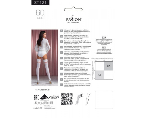 Панчохи Passion ST121 1/2 white на ажурній силіконовій резинці з квітковим орнаментом і вертикальним