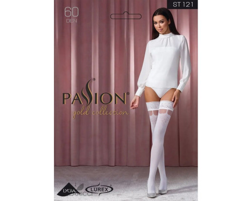 Панчохи Passion ST121 1/2 white на ажурній силіконовій резинці з квітковим орнаментом і вертикальним
