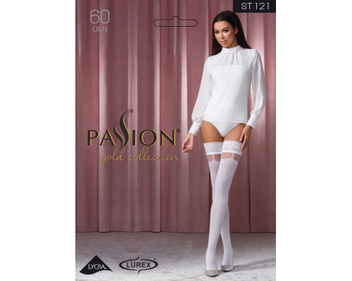 Панчохи Passion ST121 3/4 white на ажурній силіконовій резинці з квітковим орнаментом і вертикальним