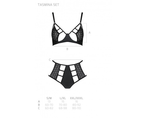 Розпродаж!!! Комплект з екошкіри Passion Tamaris Set black L/XL, бюстгальтер та трусики