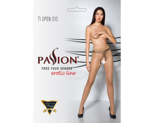 Тілесні колготки з відкритим доступом, контрастна лінія Passion TIOPEN 010 3/4 (20 den), beige