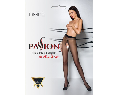 Колготки з відкритим доступом, контрастна лінія Passion TIOPEN 010 1/2 (20 den), black