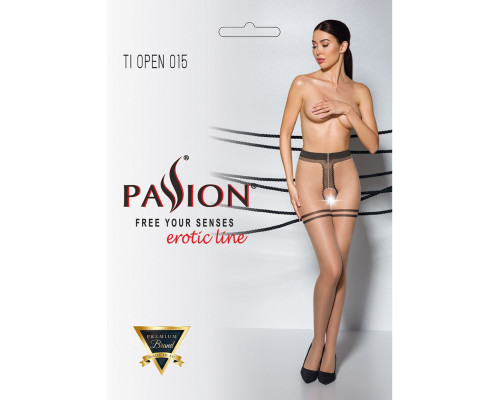 Тілесні колготки з доступом, контрастна подвійна резинка Passion TIOPEN 015 3/4 (20 den) beige