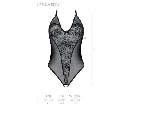 Боді з ажурним декором та відкритим кроком Passion URSULA BODY L/XL, black