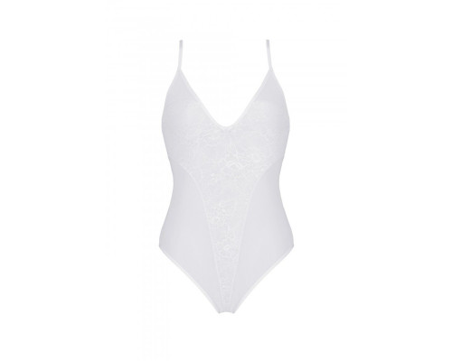 Боді з ажурним декором та відкритим кроком Passion URSULA BODY S/M, white