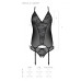 Корсет із пажами, трусики з ажурним декором та відкритим кроком Passion URSULA CORSET L/XL, black