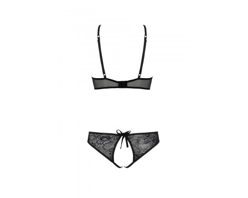 Комплект: бра, трусики з ажурним декором та відкритим кроком Passion URSULA SET L/XL, black