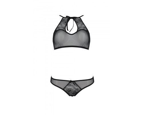 Комплект: бра, трусики з ажурним декором та відкритим кроком Passion URSULA SET S/M, black