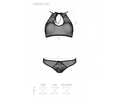 Комплект: бра, трусики з ажурним декором та відкритим кроком Passion URSULA SET S/M, black