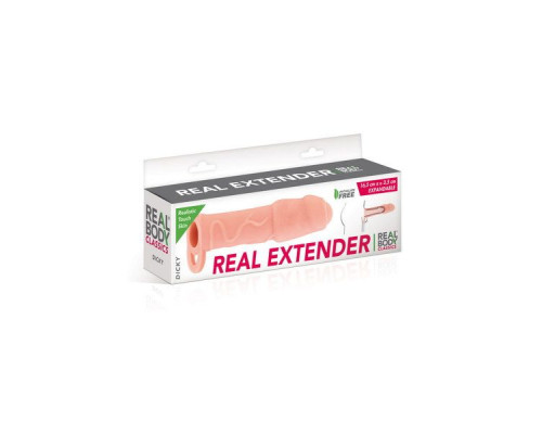 Насадка на член Real Body — Real Extender DICKY із закритою головкою та кільцем для мошонки