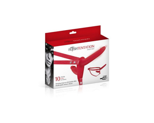 Подвійний страпон з вібрацією Fetish Tentation Vibrating Strap-On with Double Dildo Red