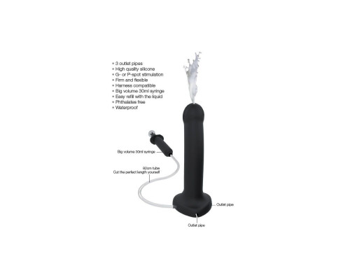 Кончающий фаллоимитатор Strap-On-Me Dildo Cum Black, диаметр 3,6см, силикон, насадка для страпона