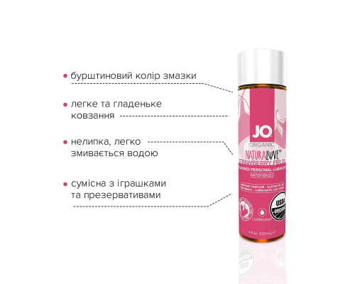 Розпродаж!!! Змазка на водній основі JO NATURALOVE Strawberry (120мл) (термін 01.08.2024)