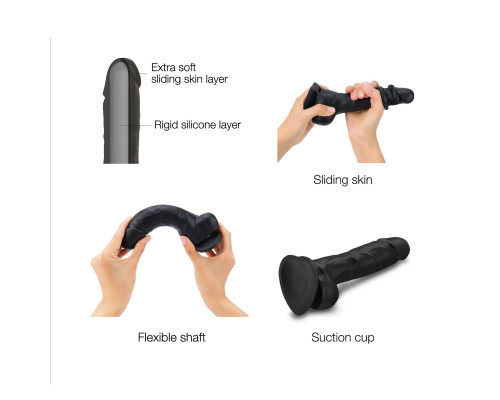 Реалістичний фалоімітатор Strap-On-Me Sliding Skin Realistic Dildo Black XXL, ефект рухливої шкіри