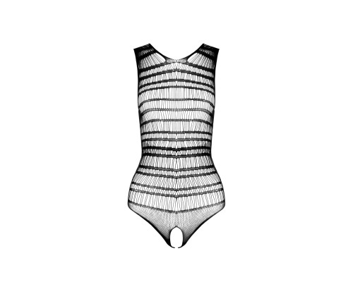 Бодістокінг з доступом Passion BS086 black, вертикальна сітка, виріз на спинці