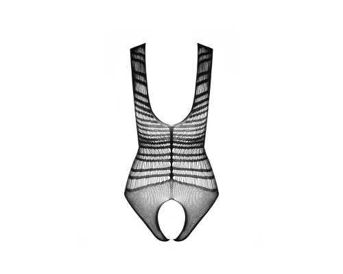 Бодістокінг з доступом Passion BS086 black, вертикальна сітка, виріз на спинці