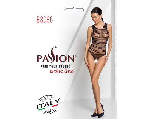 Бодістокінг з доступом Passion BS086 black, вертикальна сітка, виріз на спинці