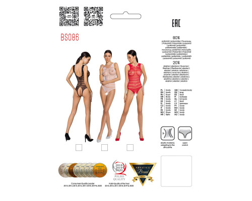 Бодістокінг з доступом Passion BS086 black, вертикальна сітка, виріз на спинці