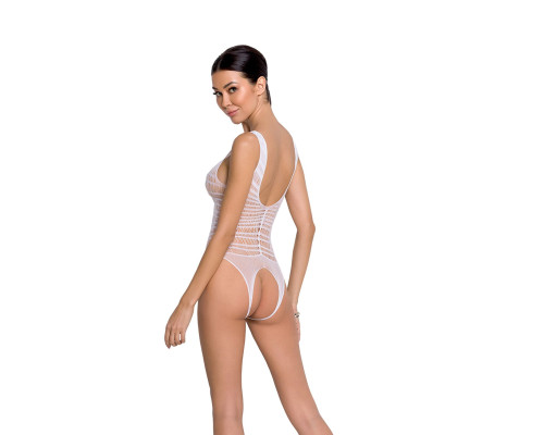 Бодістокінг з доступом Passion BS086 white, вертикальна сітка, виріз на спинці