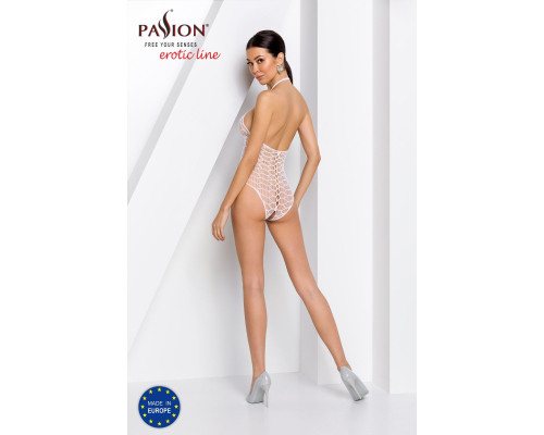 Бодістокінг у велику сітку Passion BS087 white, відкрита спина, халтер, з доступом