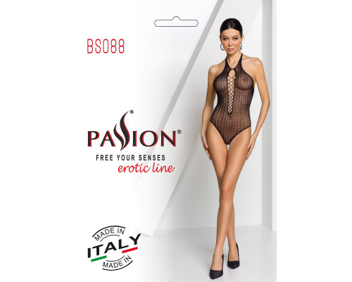 Бодістокінг з декольте Passion BS088 black, імітація корсетної шнурівки