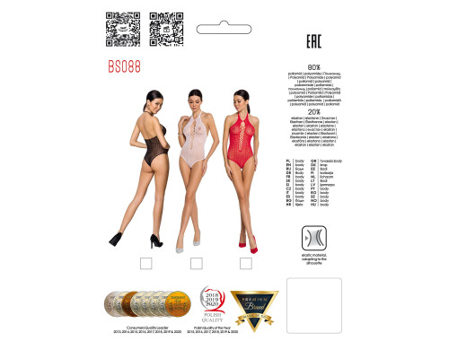 Бодістокінг з декольте Passion BS088 black, імітація корсетної шнурівки