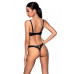 Комплект з екошкіри Passion CELINE BIKINI S/M black відкритий бра зі стрічками, стрінги зі шнурівкою