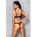 Комплект з екошкіри Passion CELINE BIKINI S/M black відкритий бра зі стрічками, стрінги зі шнурівкою