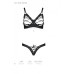 Комплект з екошкіри Passion CELINE BIKINI S/M black відкритий бра зі стрічками, стрінги зі шнурівкою