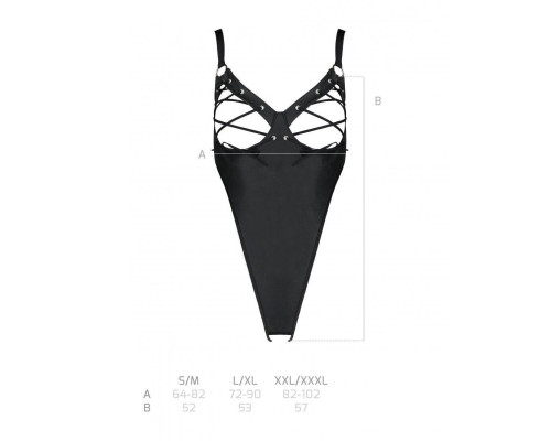 Боді з екошкіри Passion CELIN BODY L/XL, black, з доступом, відкритий